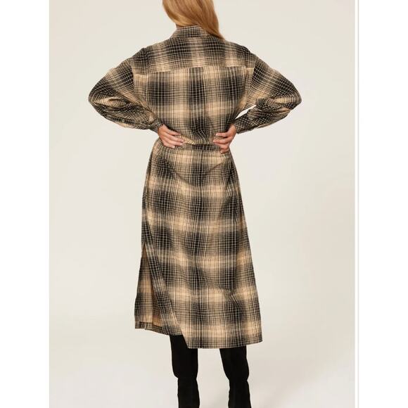Joie Gray Plaid Blouson Shirt Dress MEDIUM Flannel Cotton Western Designer $300 - Picture 3 of 13